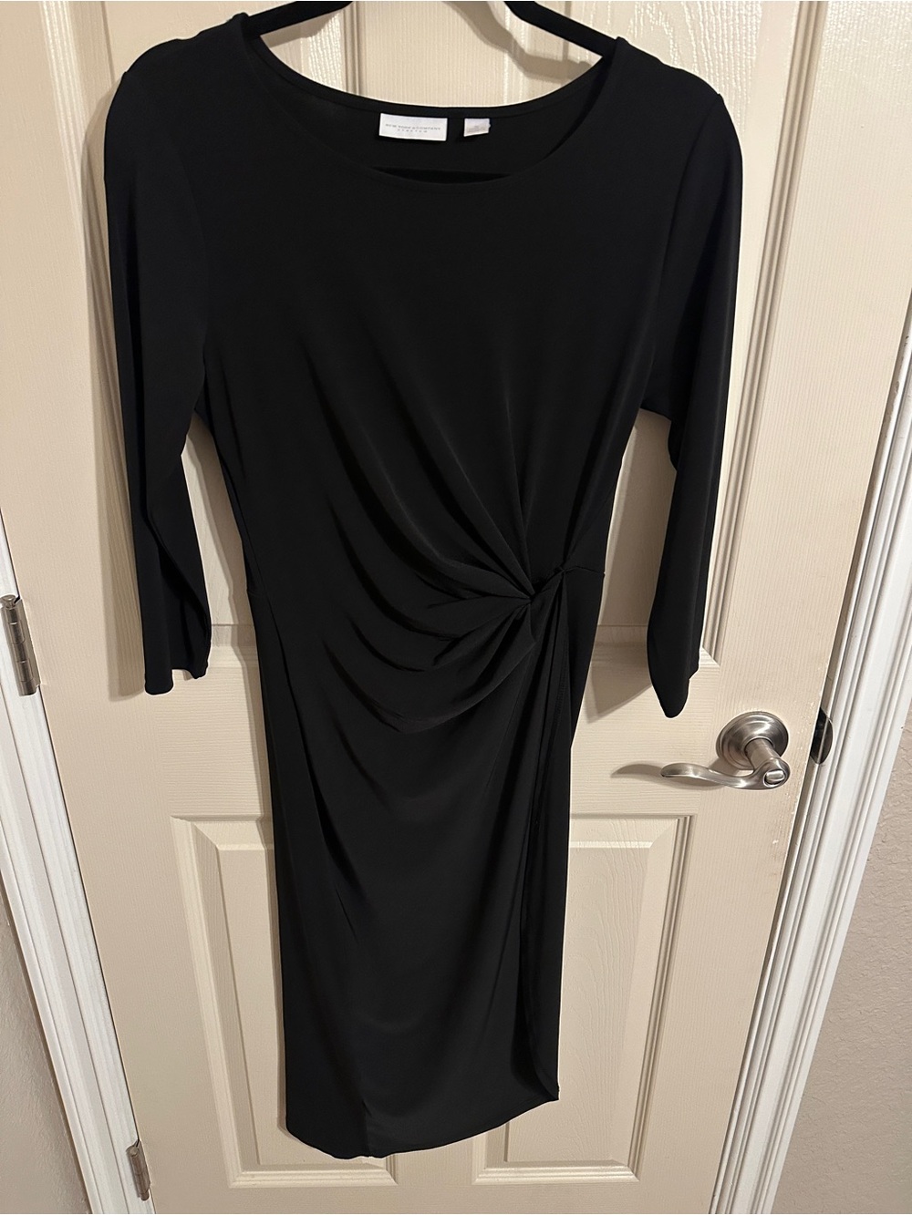 New York & Company Long-Sleeve Side Knot Sheath Dress, Black, Sz M
